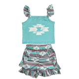 Teal Aztec Short Set