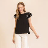 Black Ruffle Cap Sleeve with White Contrast