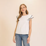 White Ruffle Cap Sleeve with Black Contrast