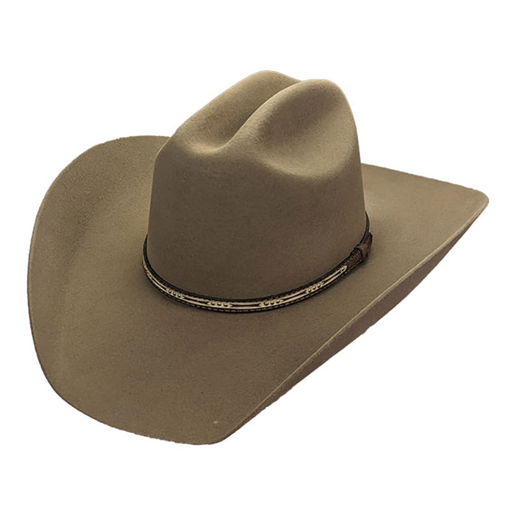 6x Sand Wool Felt, 4" brim, w/Dark Brown & White Leather Hatband 