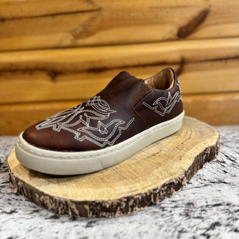 Brown Slip on Shoe with White Boot Stitch