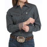 Cinch Women's Navy Geo Print Long Sleeve Shirt