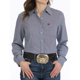 Burgundy and Blue Geo Print Btuton-up Long Sleeve Shirt