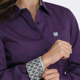 Cinch Women's Purple Pin Stripe Long Sleeve with Contrasting Cuffs