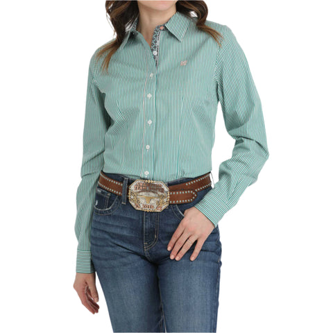 Turquoise  Microstriped Button-up Long Sleeve Shirt
