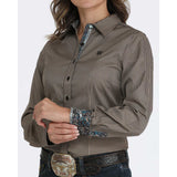 Cinch Women's Brown/Tan Striped Long Sleeve Button Down