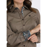 Cinch Women's Brown/Tan Striped Long Sleeve Button Down