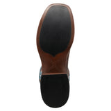 men's brown & blue square toe boot with pull holes bottom detail view