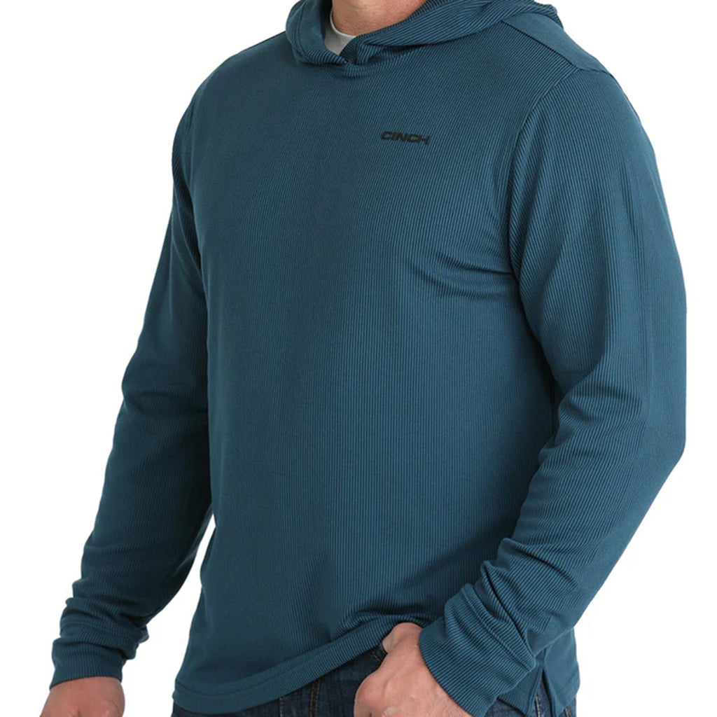Dark blue thin striped long sleeve hoodie. 