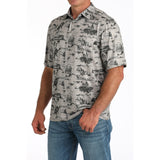 Cinch Men's Arena Flex Gray Camp Scene Short Sleeve