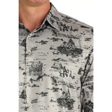 Cinch Men's Arena Flex Gray Camp Scene Short Sleeve