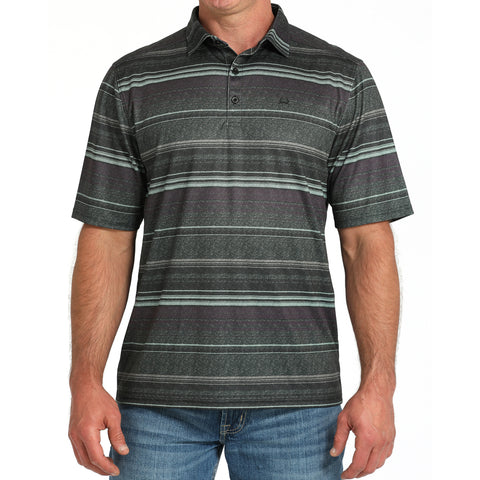 Cinch Arena Flex Multi Striped Polo with Three Buttons and Logo on Chest