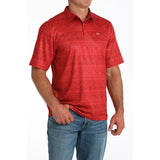 Red Aztec Print Short Sleeve Polo 3-Button Top