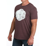 men's short sleeve heather purple tee with silver Cinch Rodeo graphic front-side view