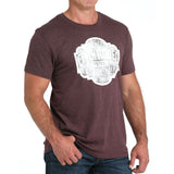 men's short sleeve heather purple tee with silver Cinch Rodeo graphic front