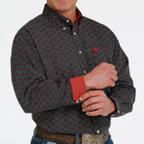 Cinch Men's Black and Red Patterned Long Sleeve
