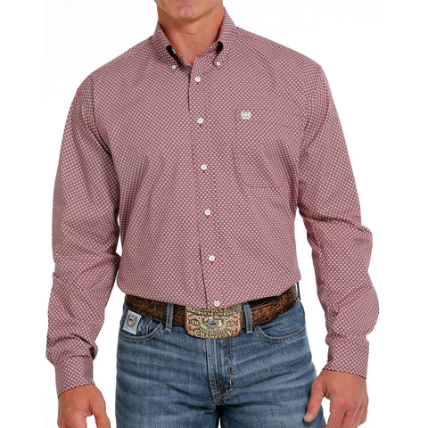 Cinch Men's Red & Cream Geo Print Shirt