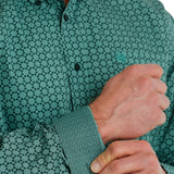 Cinch Men's Green Geo Print Shirt