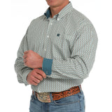 Cinch Men's White & Green Geo Print Long Sleeve