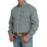 Cinch Men's Geo Stripe Green & White Long Sleeve Shirt