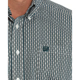 Cinch Men's Geo Stripe Green & White Long Sleeve Shirt