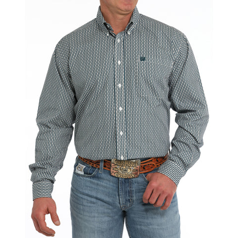 Green/White Geo Striped Long Sleeve Shirt