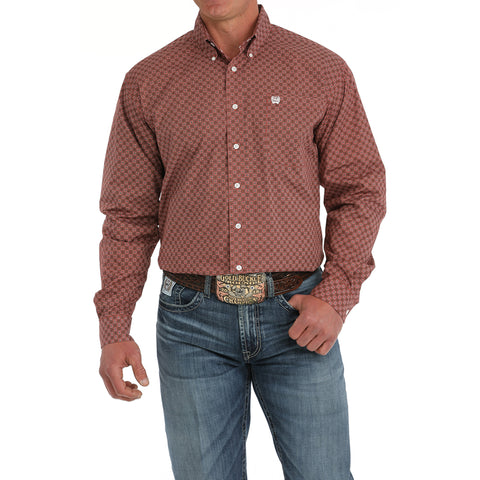 Red Geo Print Button-up Long Sleeve Shirt