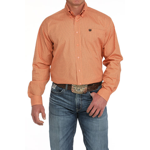 Coral Geo Print Long Sleeve Button-up Shirt