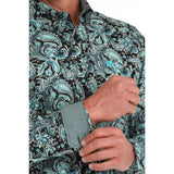 Cinch Mens Long Sleeve Turquoise Paisley Shirt