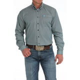 Black &Turquoise Striped Button-up Single Pocket Long Sleeve Shirt