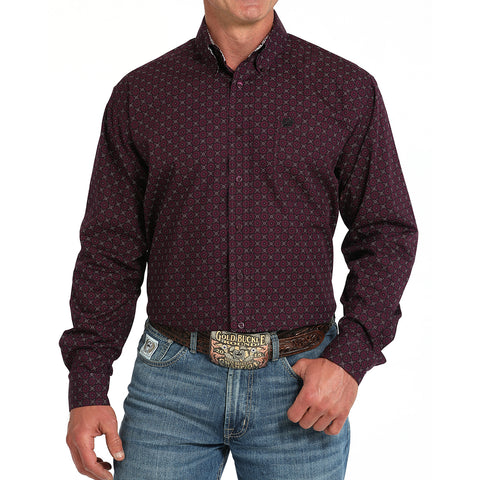 men's purple geometric printed cotton plain weave with contrasting sleeves