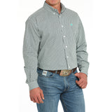 Cinch Men's White, Turquoise and Navy Geo Long Sleeve Shirt