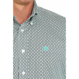 Cinch Men's White, Turquoise and Navy Geo Long Sleeve Shirt