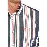 Cinch Men's Navy, White, and Red Long Sleeve Shirt