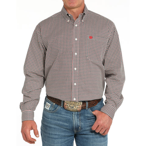  Red/White and Black Geo Print Button-up Long Sleeve Shirt