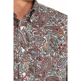Paisley Print Long Sleeve Button Down Shirt Close-up Showing Pocket with Logo