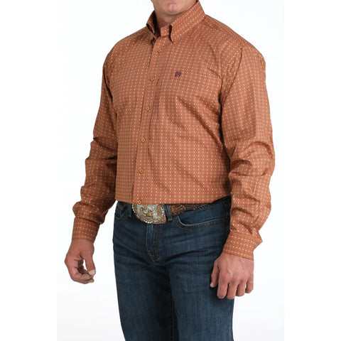 Cinch Men's Brown Geometric Print Long Sleeve Button Down