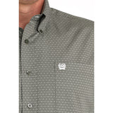 Cinch Men's Olive Diamond Print Shirt showing Pocket and Buttons Up-close