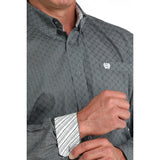 Cinch Men's Charcoal Grey Geometric Print Button Down