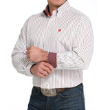 Cinch Mens's White and Red Pin Stripe Long Sleeve