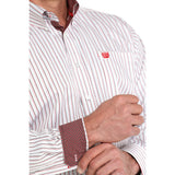 Cinch Mens's White and Red Pin Stripe Long Sleeve