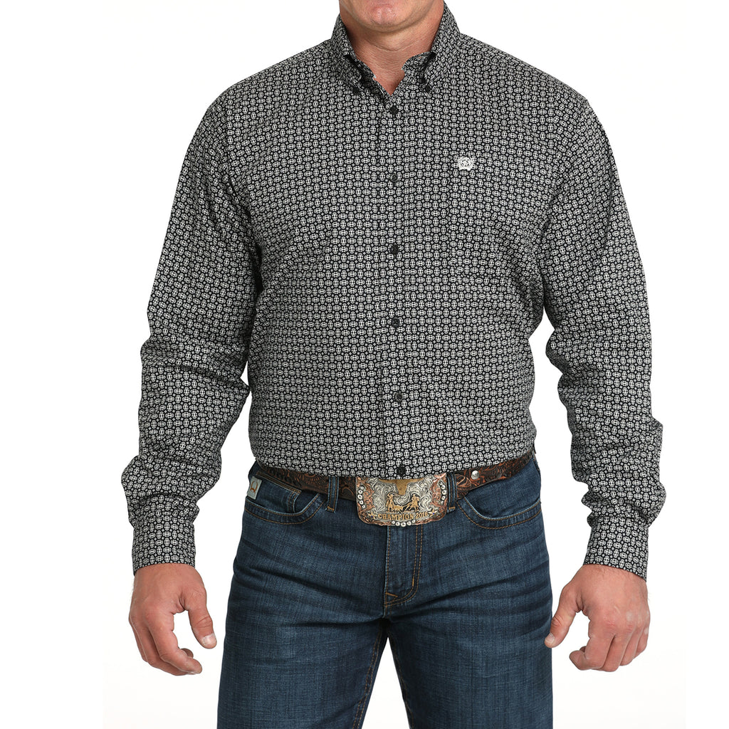Cinch Mens Black & Grey Print Long Sleeve 