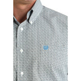 Cinch Men's White Square Stitch Print Classic Fit Button-Down Western Shirt pocket logo view