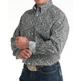 Cinch Men's Grey Paisley Classic Fit Button Long Sleeve Western Shirt front left cuff view