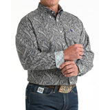 Cinch Men's Grey Paisley Classic Fit Button Long Sleeve Western Shirt right cuff view