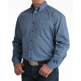 Men's Cinch Blue Diamond Print Long Sleeve Button Front Shirt Pocket view