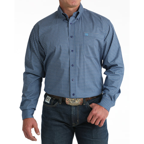 Men's Cinch Blue Diamond Print Long Sleeve Button Front Shirt