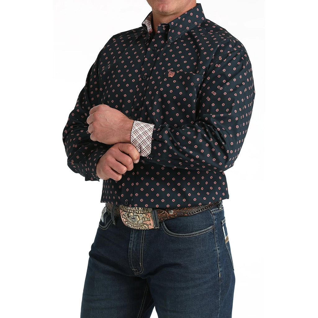 Men's Cinch Navy Geometric Print Long Sleeve Shirt
