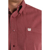 Men's Cinch Burgundy Classic Fit Button-Down Western Shirt Logo View