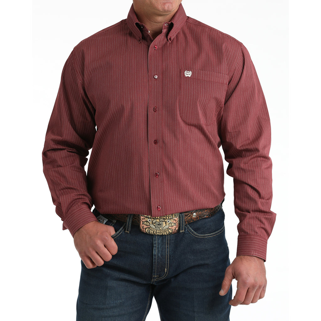 Men's Cinch Burgundy Classic Fit Button-Down Western Shirt
